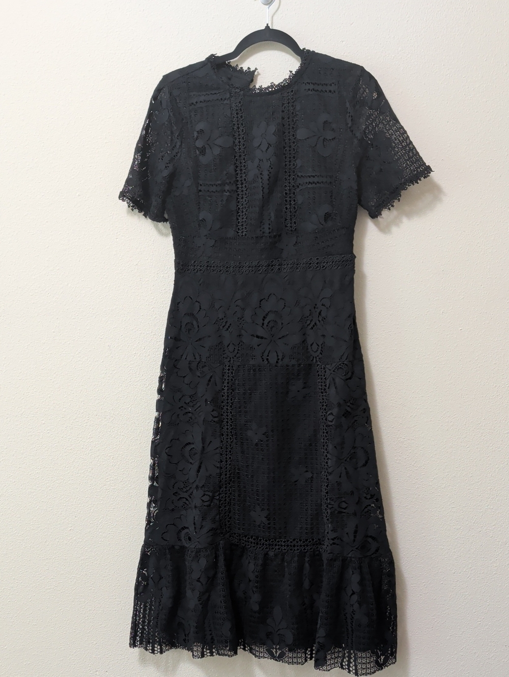 Anthropologie Black Lace Midi Dress with Floral Cutwork